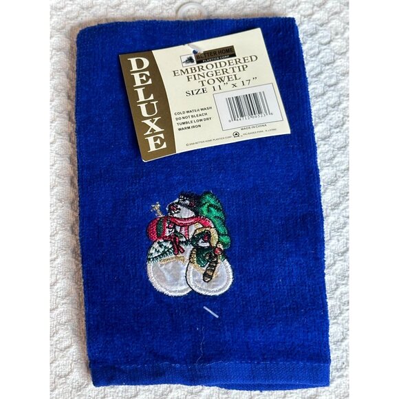 Deluxe Embroidered Fingertip Towel Festive Snowman Christmas Tree Set of Three - Picture 2 of 6